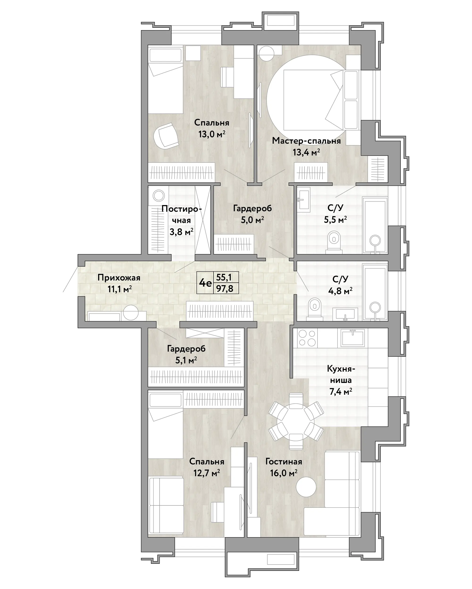 Планировка 4-комнатной