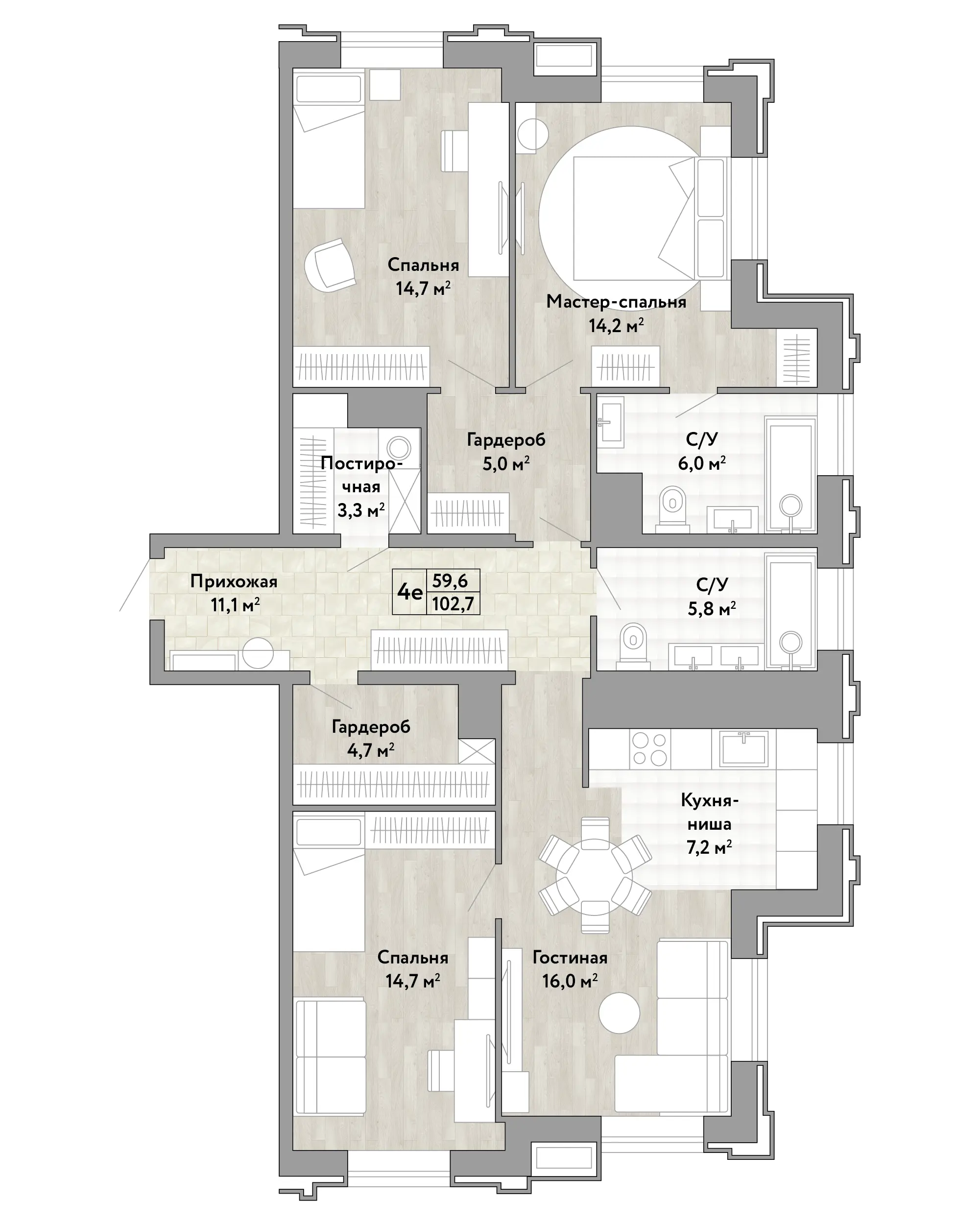 Планировка 4-комнатной