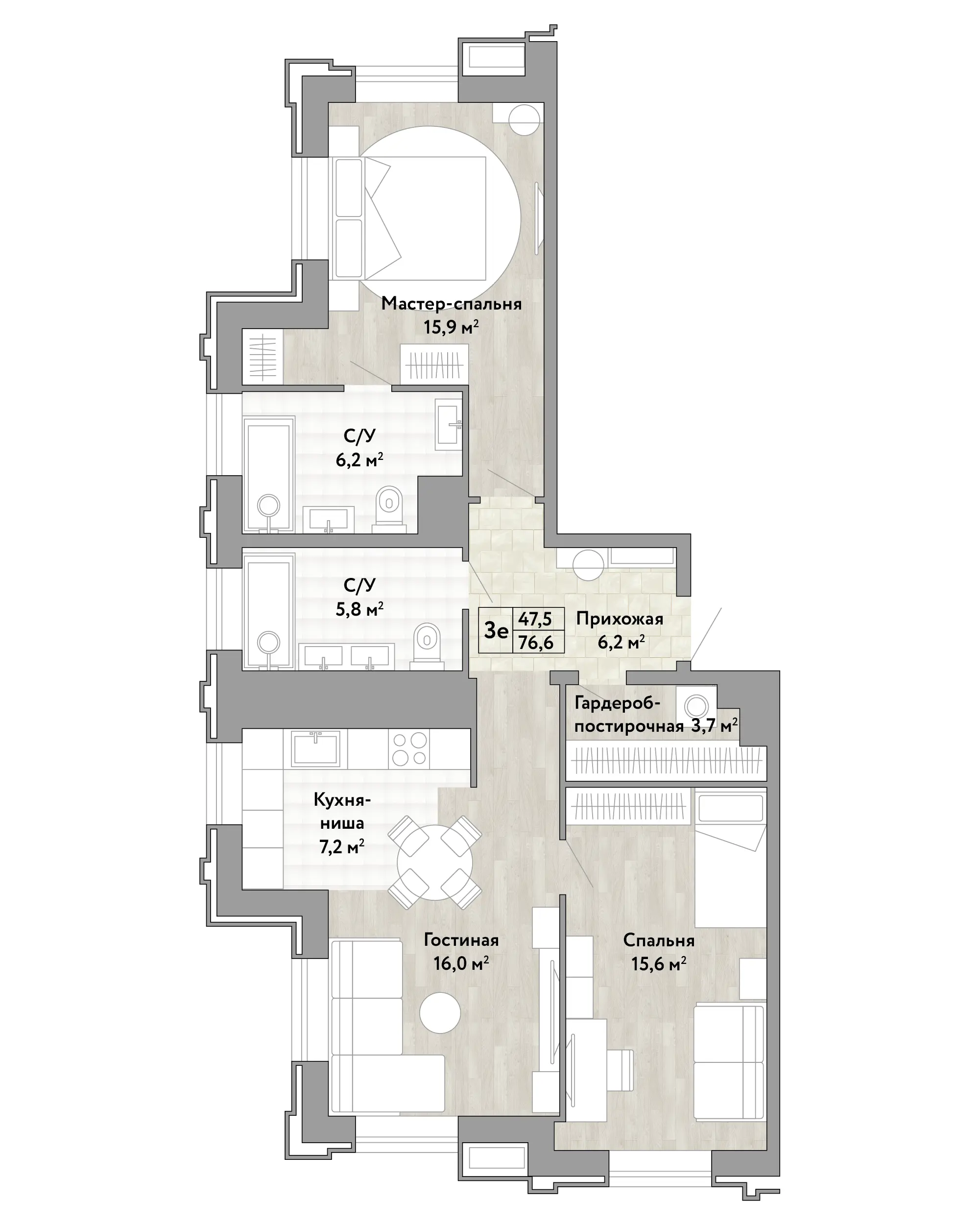 Планировка 3-комнатной