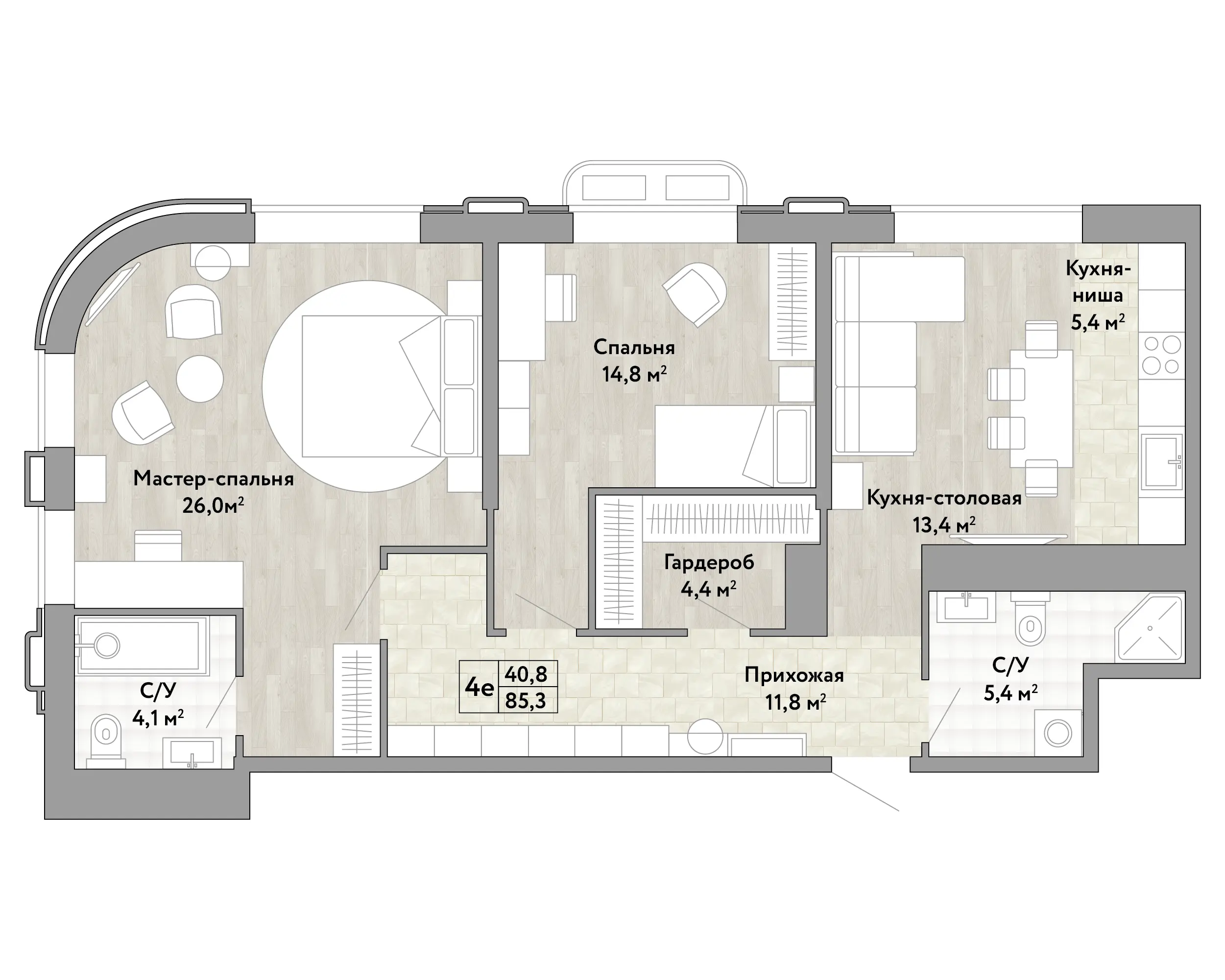 Планировка 3-комнатной